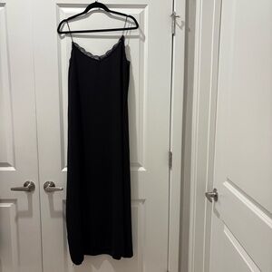 Made in Italy Black Slip Dress with Lace Trim